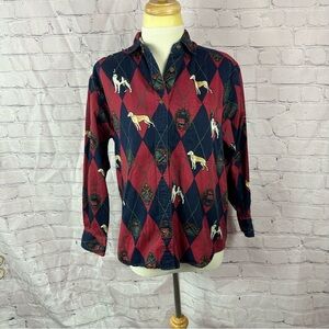 British Khaki by robert ashton hound dog print cotton Top classic argyle sz 6